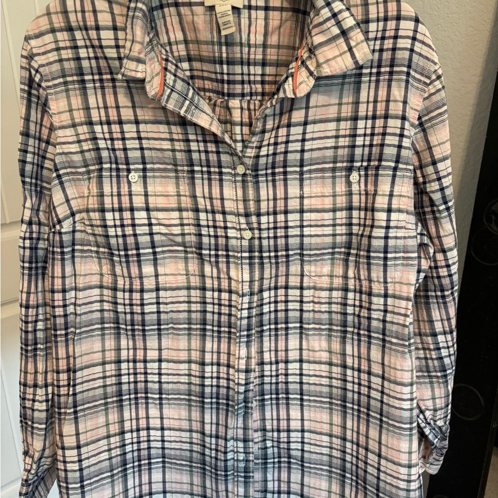 St. John's Bay Pink and Navy Plaid Button-Up Shirt size XXL